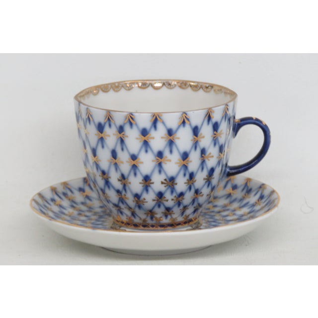 Lomonosov Demitasse Cobalt Net Blue Bone China Tea Cup and Saucer Set 4652b For Sale - Image 14 of 14
