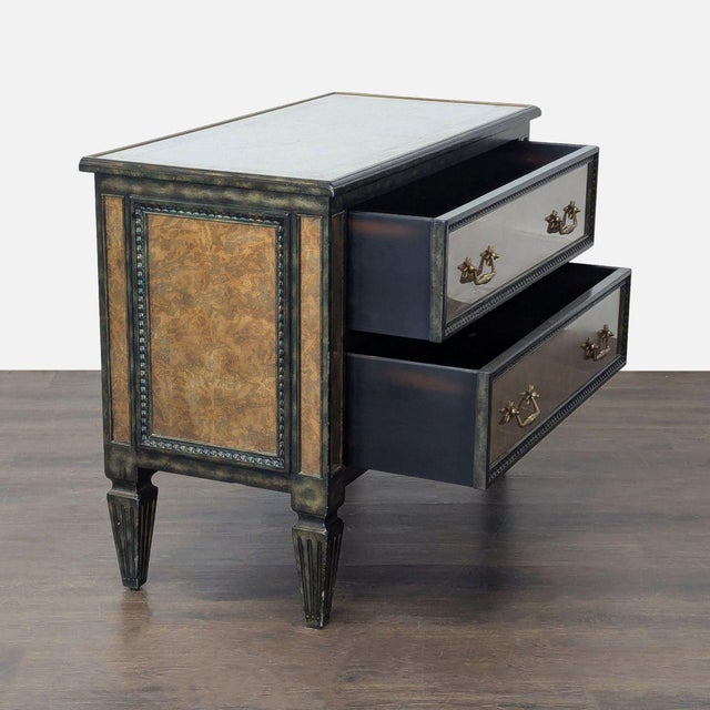 Art Deco 1980s Theodore Alexander Venetian Art Deco Gilded Verre Églomisé Two-Drawer Chest For Sale - Image 3 of 12