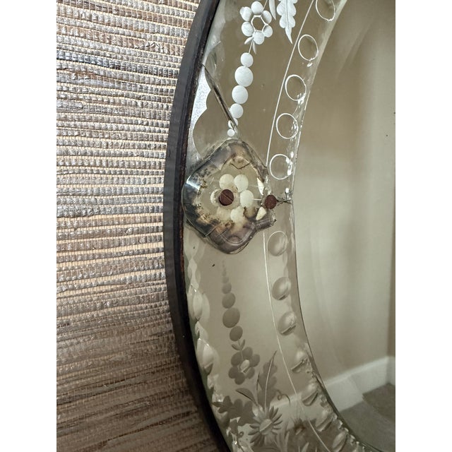 19th Century Venetian Etched Glass Mirror With Heart Crest For Sale - Image 4 of 11