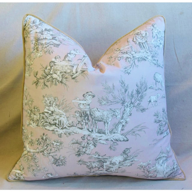 Early 21st Century Custom French Countryside Toile Feather/Down Pillows 24" Square - Pair For Sale - Image 5 of 10
