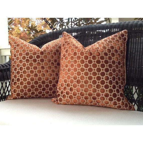 Robert Allen Pillow Covers In Copper Geo Velvet A Pair Chairish
