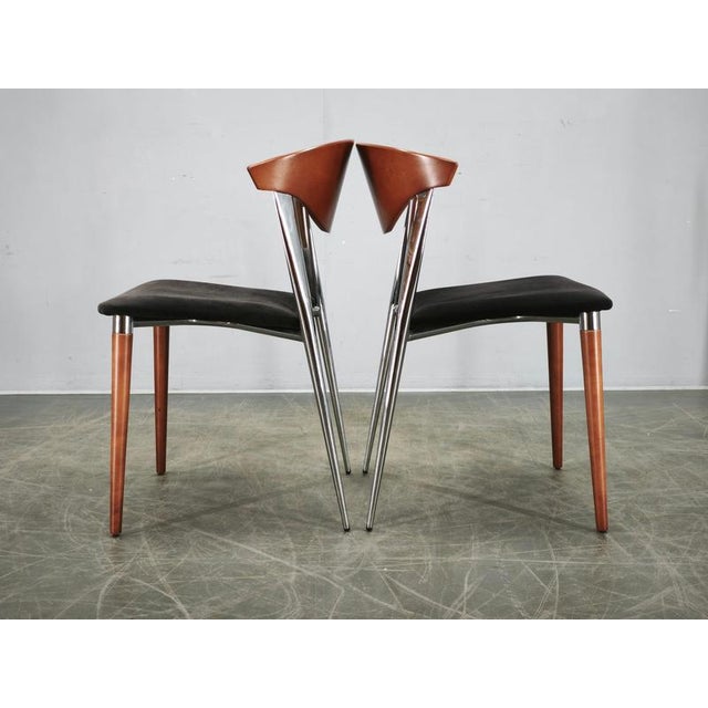 Metal Spanish Chrome, Wood, and Velvet Dining Chairs from Paco Capdell, 1980s, Set of 8 For Sale - Image 7 of 18
