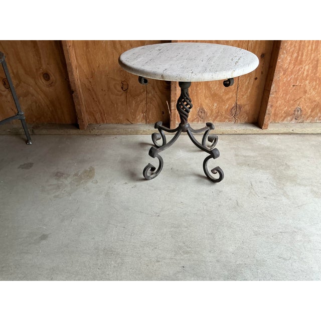 Kreiss Kreiss Iron Table With Travertine Top For Sale - Image 4 of 6
