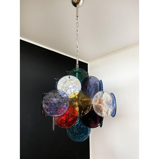 Mid-Century Modern Vintage Italian Murano Chandelier with 36 Multicolored Disks, 1990 For Sale - Image 3 of 18