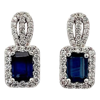 Natural Sapphire Diamond Earrings 14k W Gold 2.84 TCW Certified For Sale