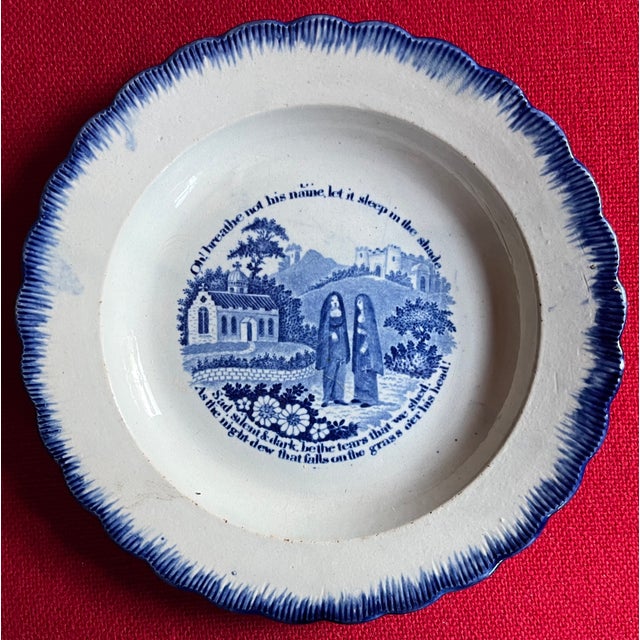Early 19th Century Antique Early 19th Century English Blue Feather Edge Plate With Thomas Moore Poem For Sale - Image 5 of 8
