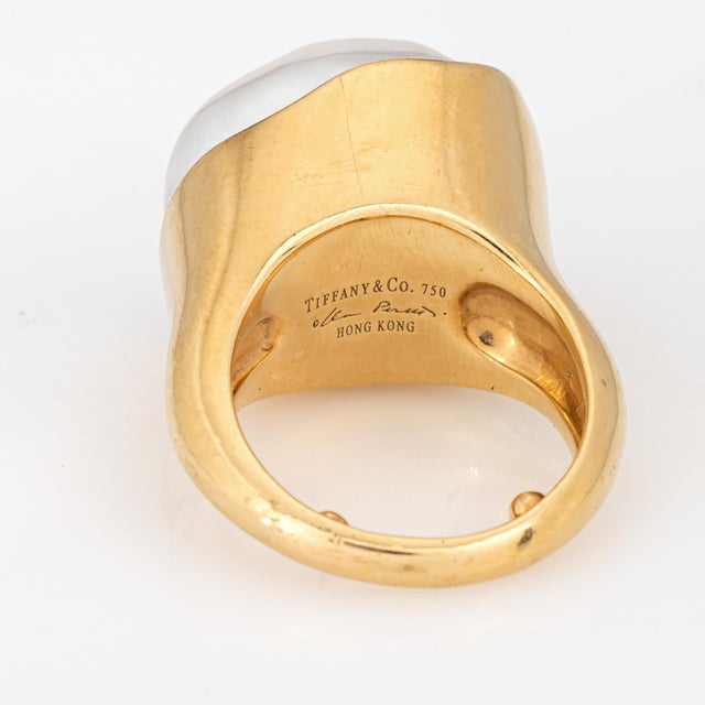 Metal 1990s Vintage Tiffany & Co Pearl Ring Elsa Peretti Sz 5.5 18k Yellow Gold Signed, Size 5.5 For Sale - Image 7 of 7