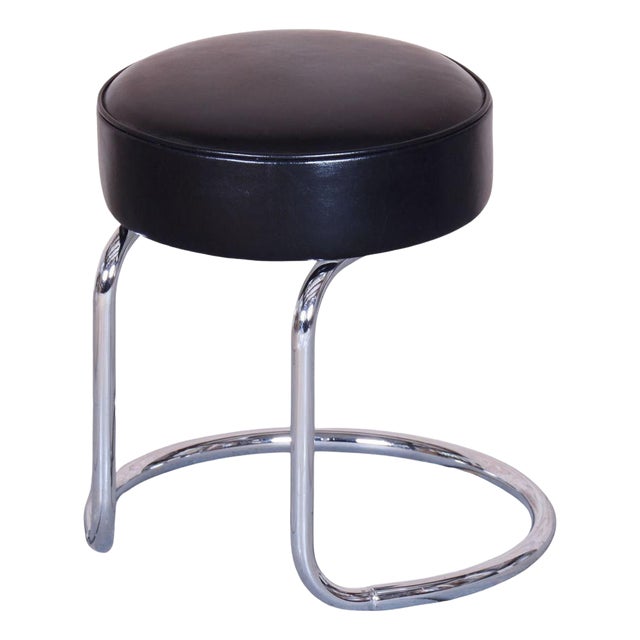 Bauhaus Stool in Chrome-Plated Steel and Leather, 1950s For Sale