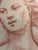 A confident, lyrical portrait drawn in sanguine (red chalk) on cream paper. A young woman tilts her head toward the viewer...