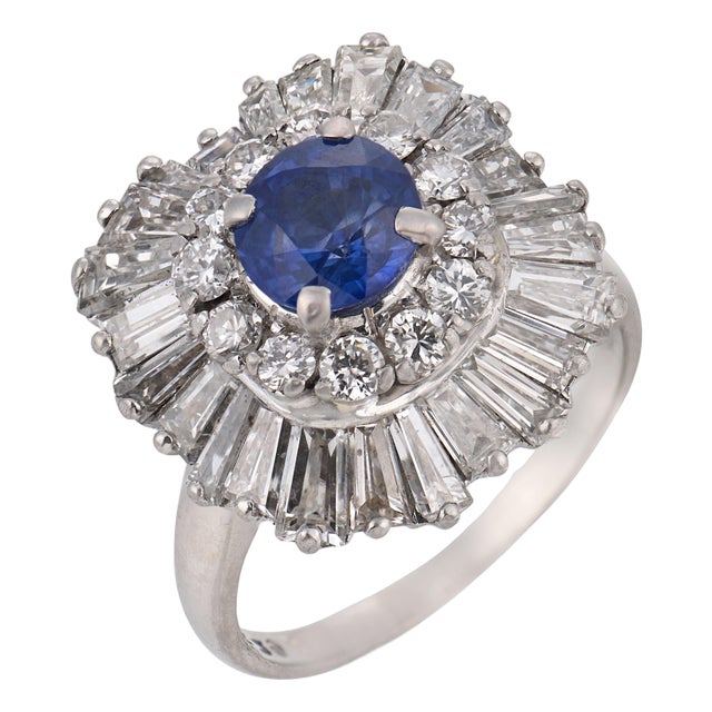 Vintage 1.35 Carat Sapphire Diamond Platinum Ring Pendant, Size 7.25 For Sale