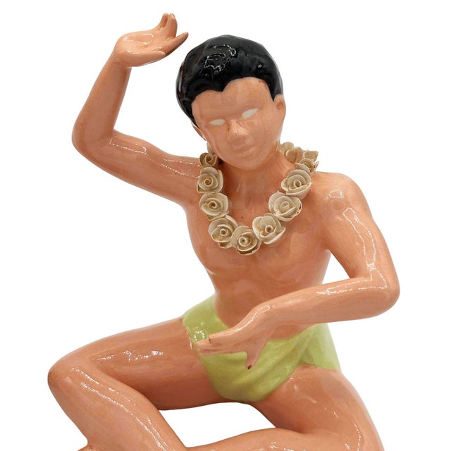 Mid 20th Century Hawaiian Hand Painted Hula Girl & Surfer Male Ceramic Statue, Pair For Sale In Los Angeles - Image 6 of 6