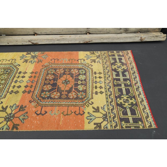 1970s 1970s Turkish Oushak Handmade Wool Cotton Yellow Runner For Sale - Image 5 of 11