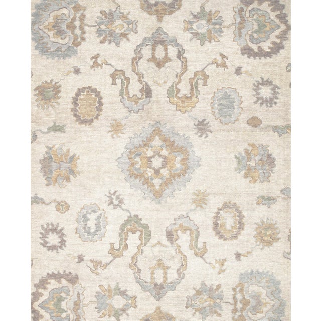 Pasargad Home Oushak Ivory/L.Blue Wool Area Rug-12' 2'' X 15' 2'' For Sale - Image 4 of 5