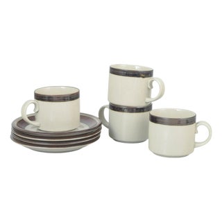 Large Karelia Series Coffee Cups and Saucers in Stoneware from Arabia, 1970s, Set of 8 For Sale