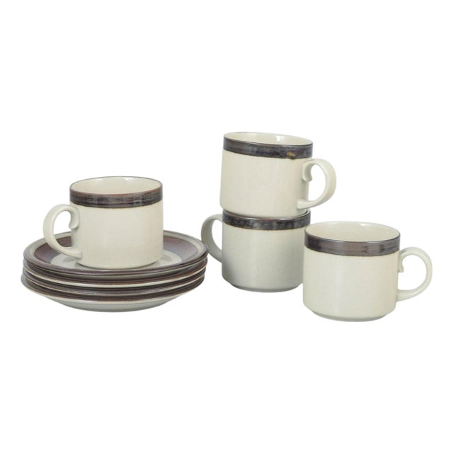 Large Karelia Series Coffee Cups and Saucers in Stoneware from Arabia, 1970s, Set of 8 For Sale
