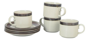 Large Karelia Series Coffee Cups and Saucers in Stoneware from Arabia, 1970s, Set of 8