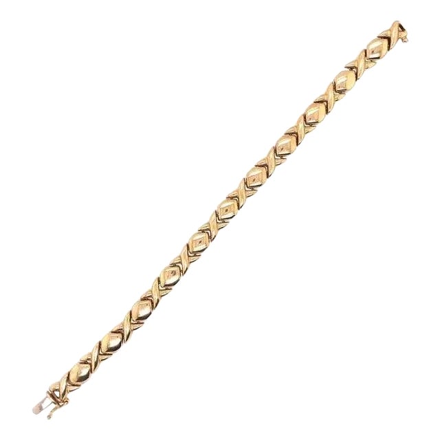 14 Karat Yellow Gold Fancy Link Bracelet For Sale