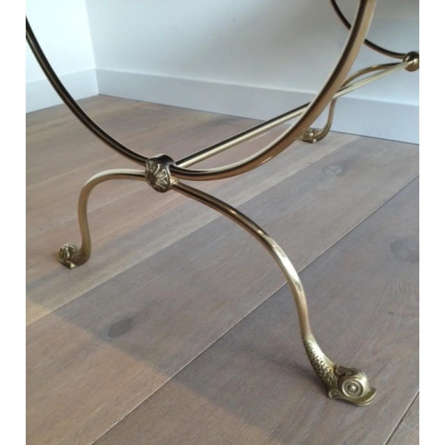 1940s Fench Brass & Black Lacquered Glass Top Dolphin Heads Coffee Table For Sale - Image 10 of 13