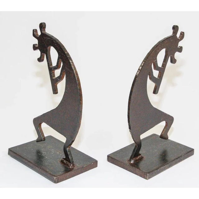 Metal Late 20th Century Heavy Southwest Kokopelli Metal Sculptures Bookends - Set of 2 For Sale - Image 7 of 12