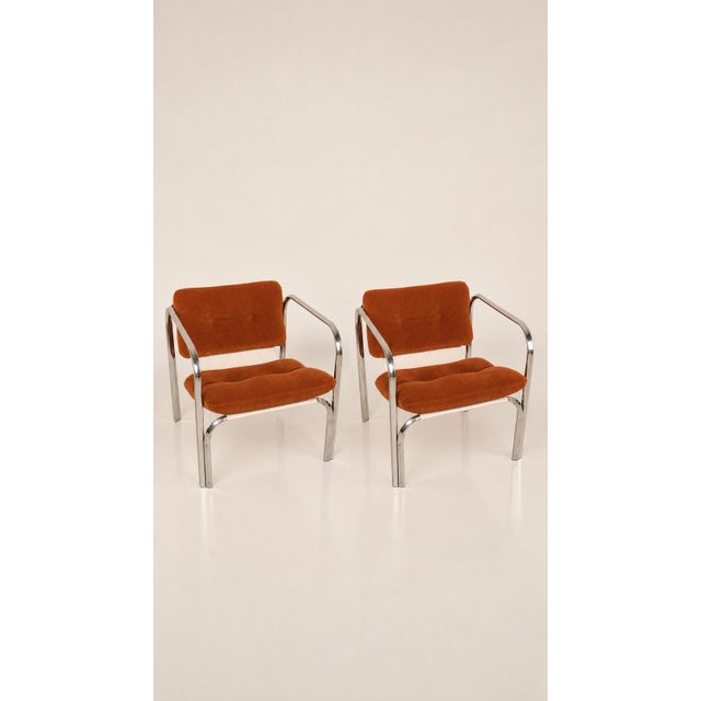 Restored with brand new chenille velvet covers. Excellent overall condition. Set of two Italian lounge chairs from the...