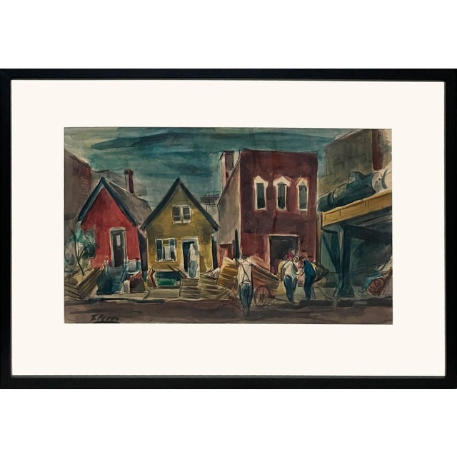 1930s Social Realist Watercolor Titled "Street Scene, Chicago" by Artist Frank S. Perri For Sale