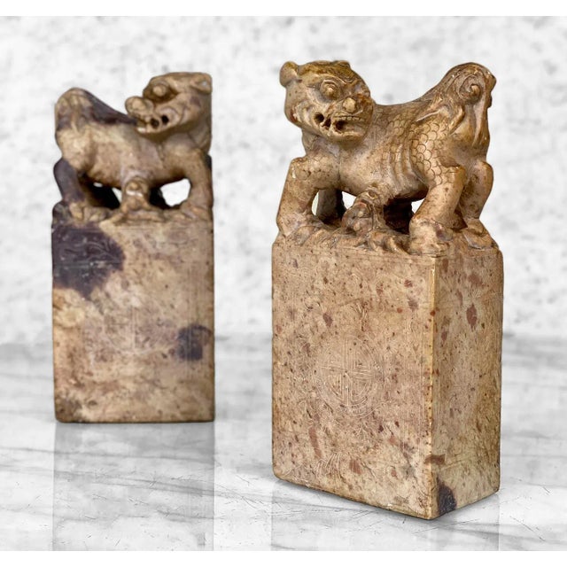 Antique Chinese Soapstone Carved Foo Dog Library Bookends a Pair Chairish