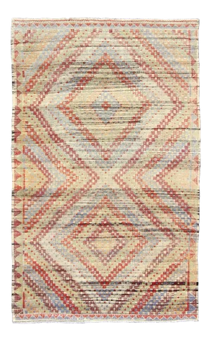 Keivan Woven Arts Vintage Turkish Checkered Diamond Embroidered Kilim Rug