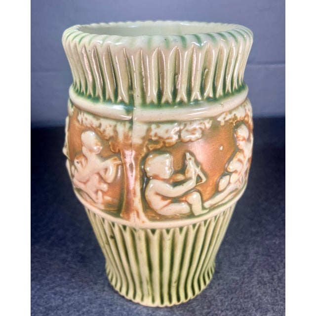 Roseville Pottery Antique Roseville Donatello Green Ivory 8” Vase For Sale - Image 4 of 8
