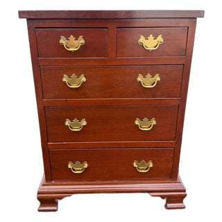 Vintage Chippendale Style 5 Drawer Nightstand by Tom Selly For Sale