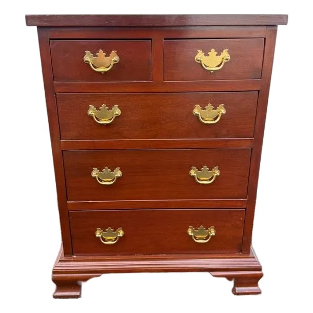 Vintage Chippendale Style 5 Drawer Nightstand by Tom Selly For Sale