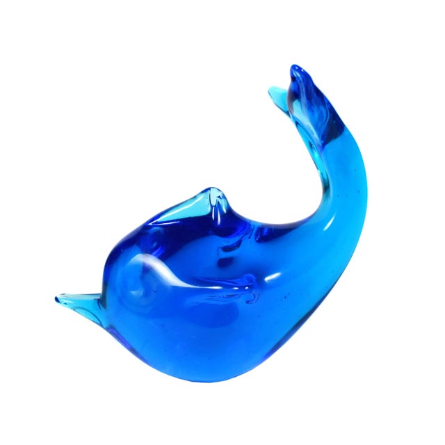 Vintage Hand Blown Glass Blue Dolphin Seahorse Model Figurine Art - Set of 4 For Sale - Image 6 of 11