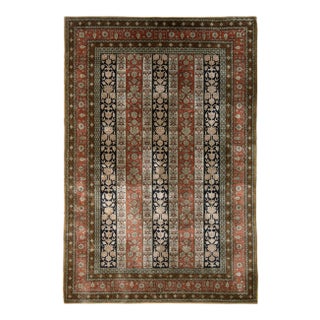 Hand-Knotted Vintage Persian Rug in Red and Beige Brown Striped Floral Pattern For Sale