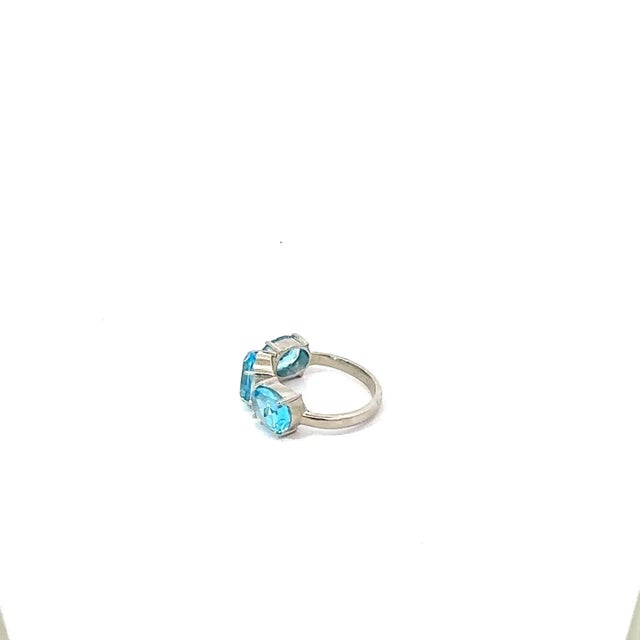 Not Yet Made - Made To Order Antique Three Stone 6.69 Carat Faceted Blue Topaz Ring in 925 Solid Silver - Size 8 For Sale - Image 5 of 11