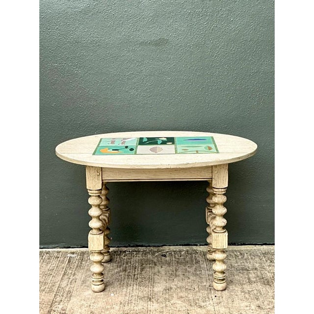 Vintage Turned Wood Table With Ceramic Top For Sale - Image 9 of 12