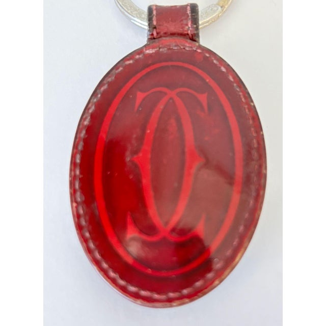 Art Deco Cartier Vintage Burgundy Red Leather Key Chain Bag Charm, 1980s Design For Sale - Image 3 of 6