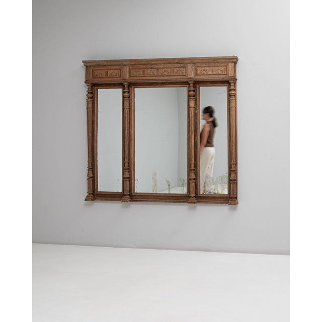1900-1909 France Warm Golden Oak Carved Oak Triptych Mirror For Sale In Greensboro - Image 6 of 11