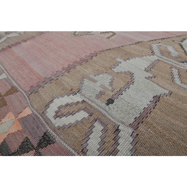 1970s 1970s Vintage Handmade Wool Cotton Pink Turkish Area Rug For Sale - Image 5 of 11