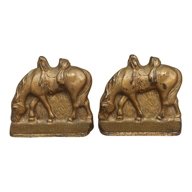 Western Saddled Grazing Horses Bookends, a Pair For Sale