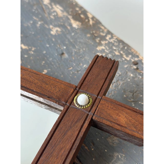 Brown Antique Walnut Cross-Hatch Framed Mirror With Porcelain + Brass Cabochon Details, Circa Early 20th Century For Sale - Image 8 of 13