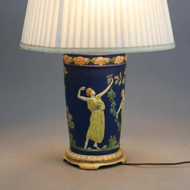 1930s Greek Cameo Art Pottery Lamp Base Attr. Weller, Cira 1930 For Sale - Image 5 of 13