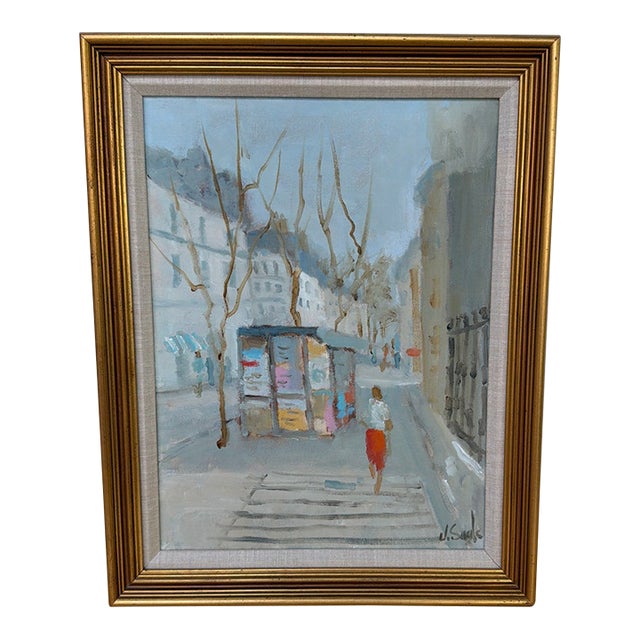 Vintage Original Parisian Street Scene Oil Painting by Jean Lay Sauls, Signed & Framed For Sale