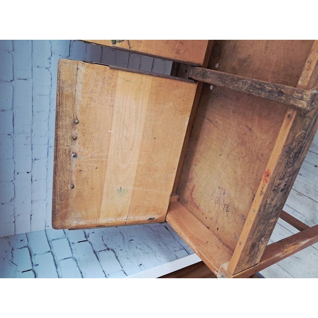 Vintage Double School Desk in Wood, 1970 For Sale - Image 16 of 18