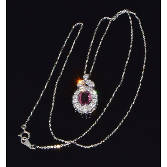 Contemporary GIA Certified Natural 2.35CTS VS F Diamond Pink Sapphire 18K Solid Gold Platinum Chain Necklace For Sale - Image 3 of 10