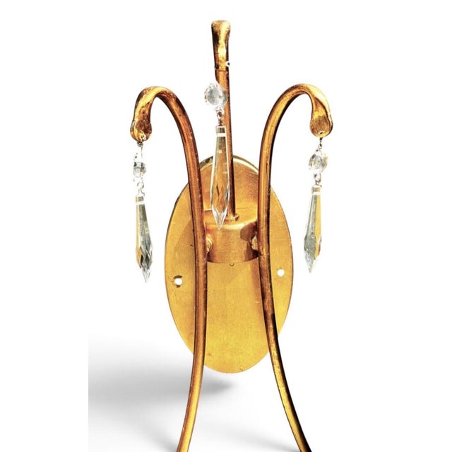 1990s Mid-Century Modern Gold Leaf 2-Light Crystal Wall Sconce For Sale - Image 6 of 14