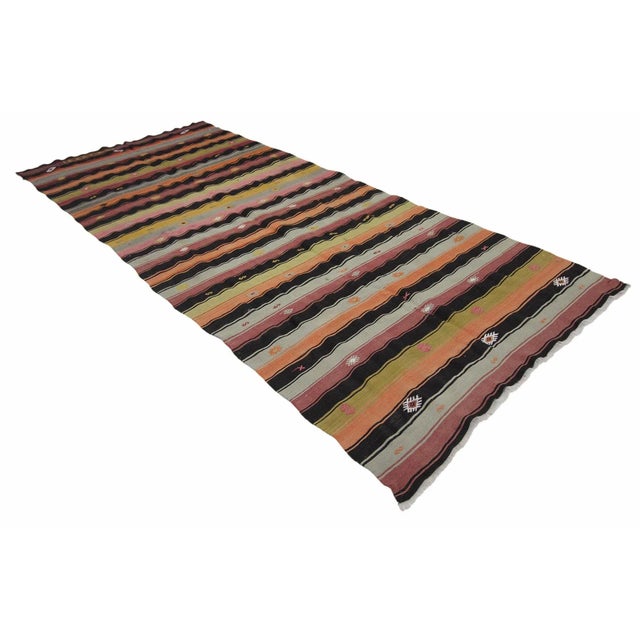 Boho Chic Striped Colorful Vintage Kilim Rug For Sale - Image 3 of 7