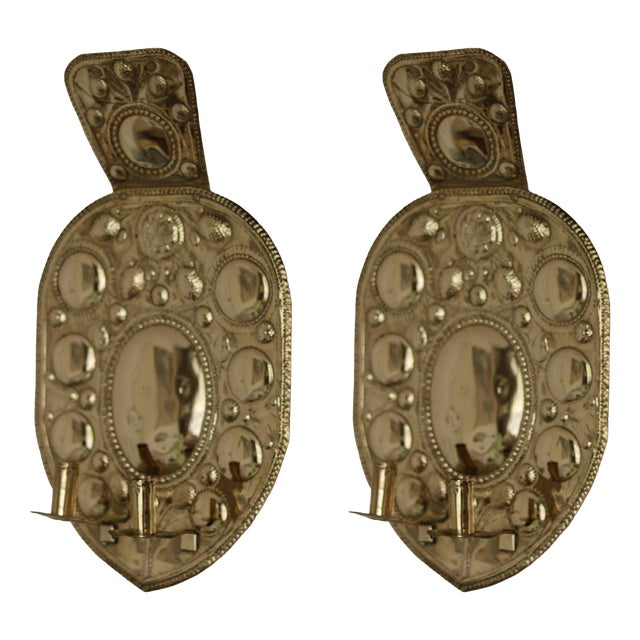 Mid-Century Baroque Swedish Brass Sconces, Set of 2 For Sale