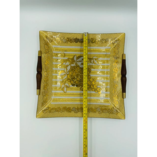 Mid 20th Century Marcel Guval Mid-Century Golden Glass Platter Tray With Wood Handles For Sale - Image 11 of 13