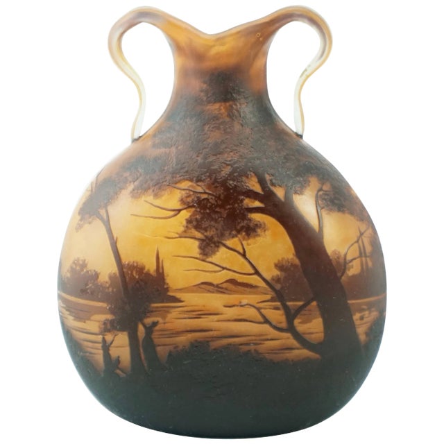 Muller Freres Luneville Cameo Landscape Vase 1900 For Sale