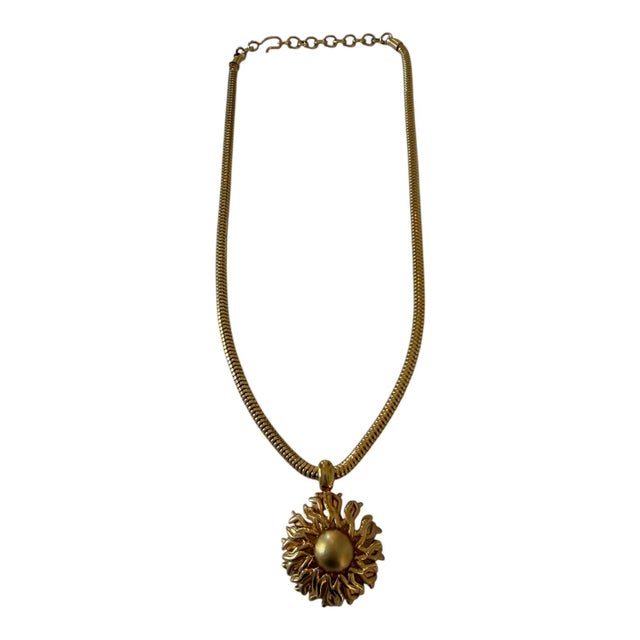 Metal Vintage Sun Necklace on Snake Chain For Sale - Image 7 of 7