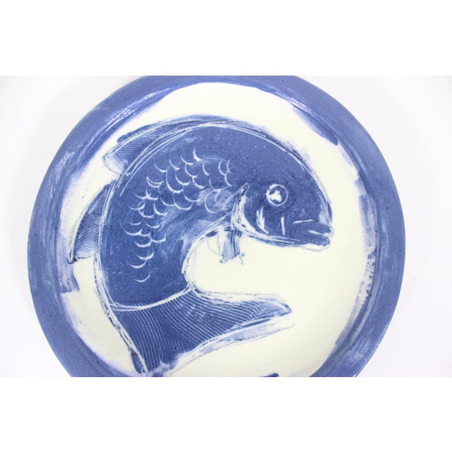 Vintage Hand Painted Fish Pottery Plate For Sale - Image 4 of 8